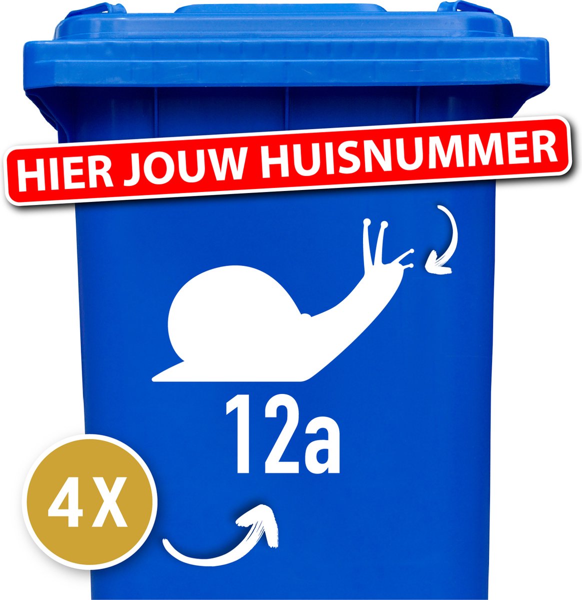 Container Sticker Huisnummer + Slak 4 Stuks - wit - 20 x 20 cm - kliko Sticker Voordeelset - Containerstickers - Containersticker Huisnummer - klikostickers - Cijfer Sticker - Kliko Sticker Huisnummer - Kliko Sticker Dieren - Brievenbus Sticker