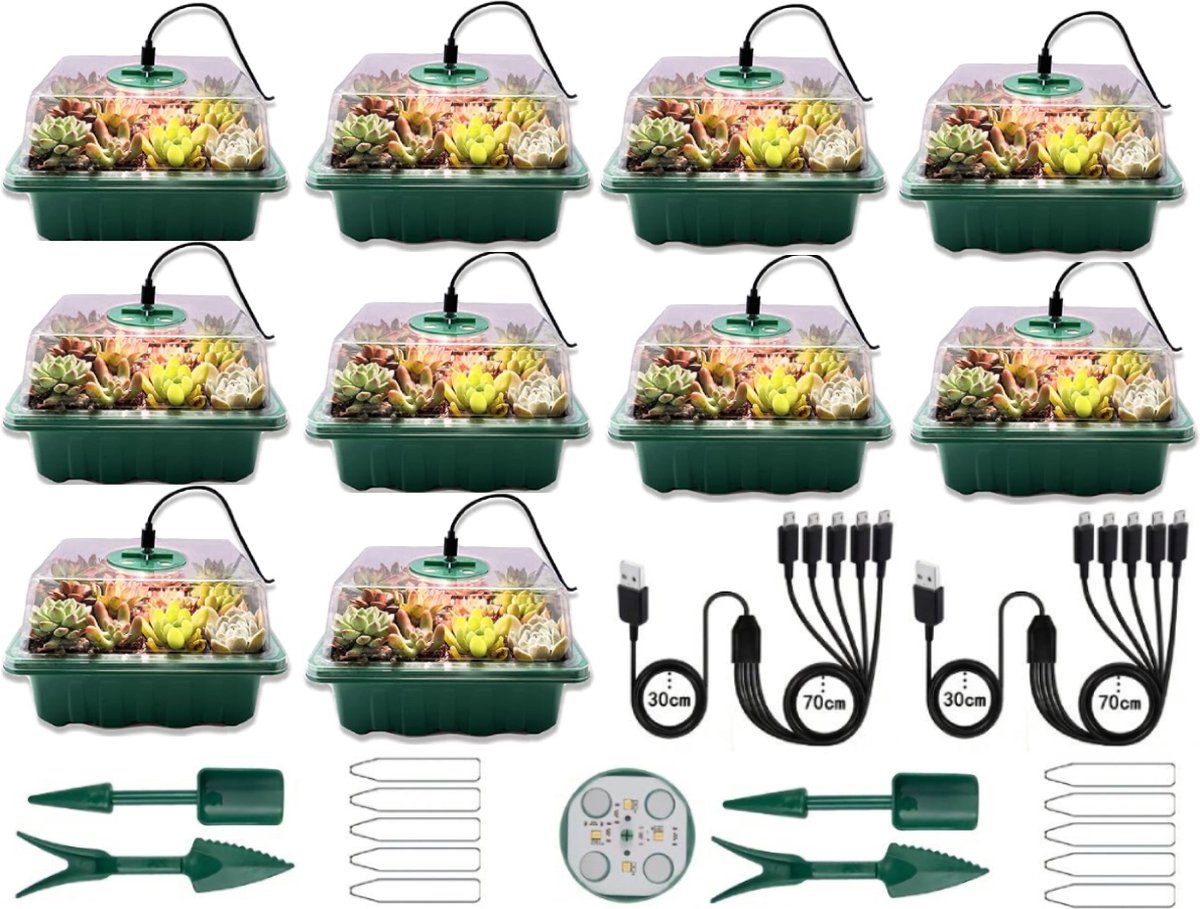 UniEgg® 10 Pack Kweekbak met LED lampen voor 120 zaailingen - Compleet Kweekset inclusief verlichting en accessoires - Kweektafel - Verstelbare Ventilatie - Kweekbakken Moestuin