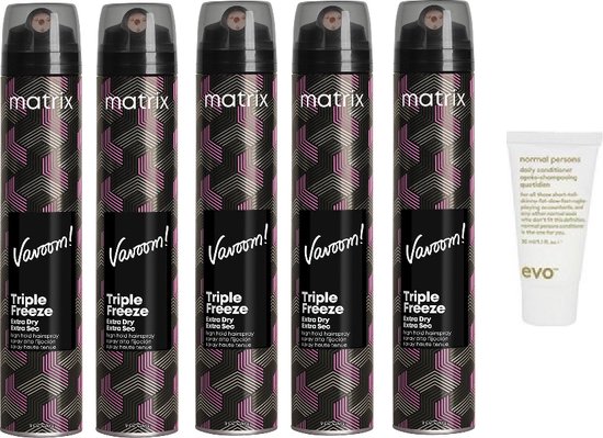5 x Matrix Vavoom Triple Freeze Extra Dry – Haarspray met een sterke fixatie – 300 ml + Gratis Evo Travelsize