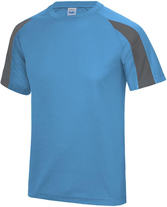 Just Cool Vegan Unisex T-shirt 'Contrast' met korte mouwen Sapphire Blue/Charcoal - S