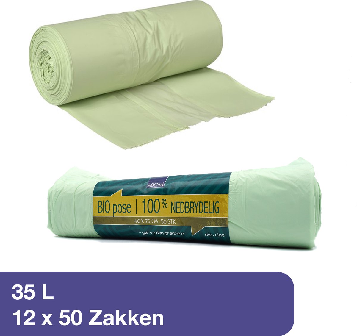 Goedkoopste ABENA Biozakken (600 stuks) - 35 Liter biologisch afbreekbare afvalzakken. Transparant, composteerbaar en Milieu vriendelijk. Pak van 600 zakken (12x50) - 75x46cm - Geschikt voor GFT-afval