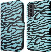 iMoshion Hoesje Geschikt voor Samsung Galaxy S21 Hoesje Met Pasjeshouder - iMoshion Design Bookcase smartphone - Meerkleurig / Black Blue Stripes