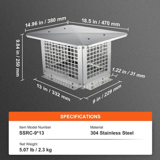 304 roestvrijstalen schoorsteenkap, schoorsteenventilatie, waterdichte ronde ontluchter kapkap regenhoes beschermkap einde, 26cm