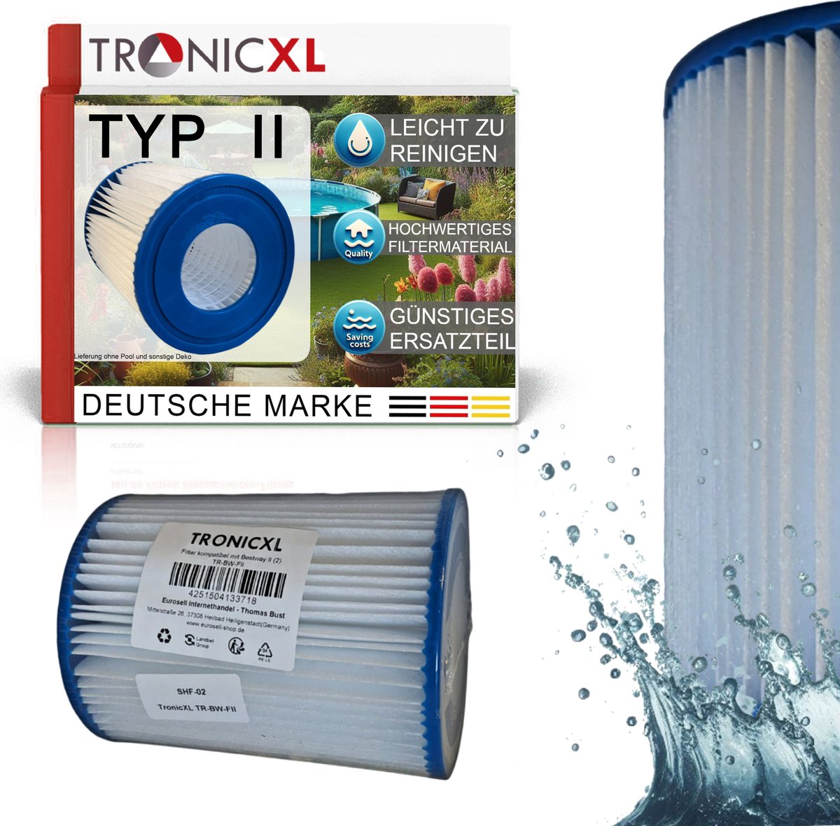 TronicXL 4 stuks filters geschikt voor Bestway TYPE II - filterpatroon geschikt voor Flowclear 58383 58386 58094 58117 58386GS - Pool Pompen 530/800 gal/h – waterfilter