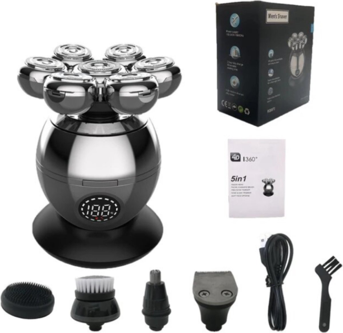 Scheerapparaat 5-in-1 - Bodygroomer - Draadloos - Meerdere Opzetstukken – Hoofd Kaal Scheren - Modern Design - Zwart