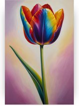 Kleurrijke tulp - Tulp schilderij - Schilderij op canvas bloemen - Schilderij vintage - Canvas schilderijen - Wanddecoratie woonkamer - 50 x 70 cm 18mm