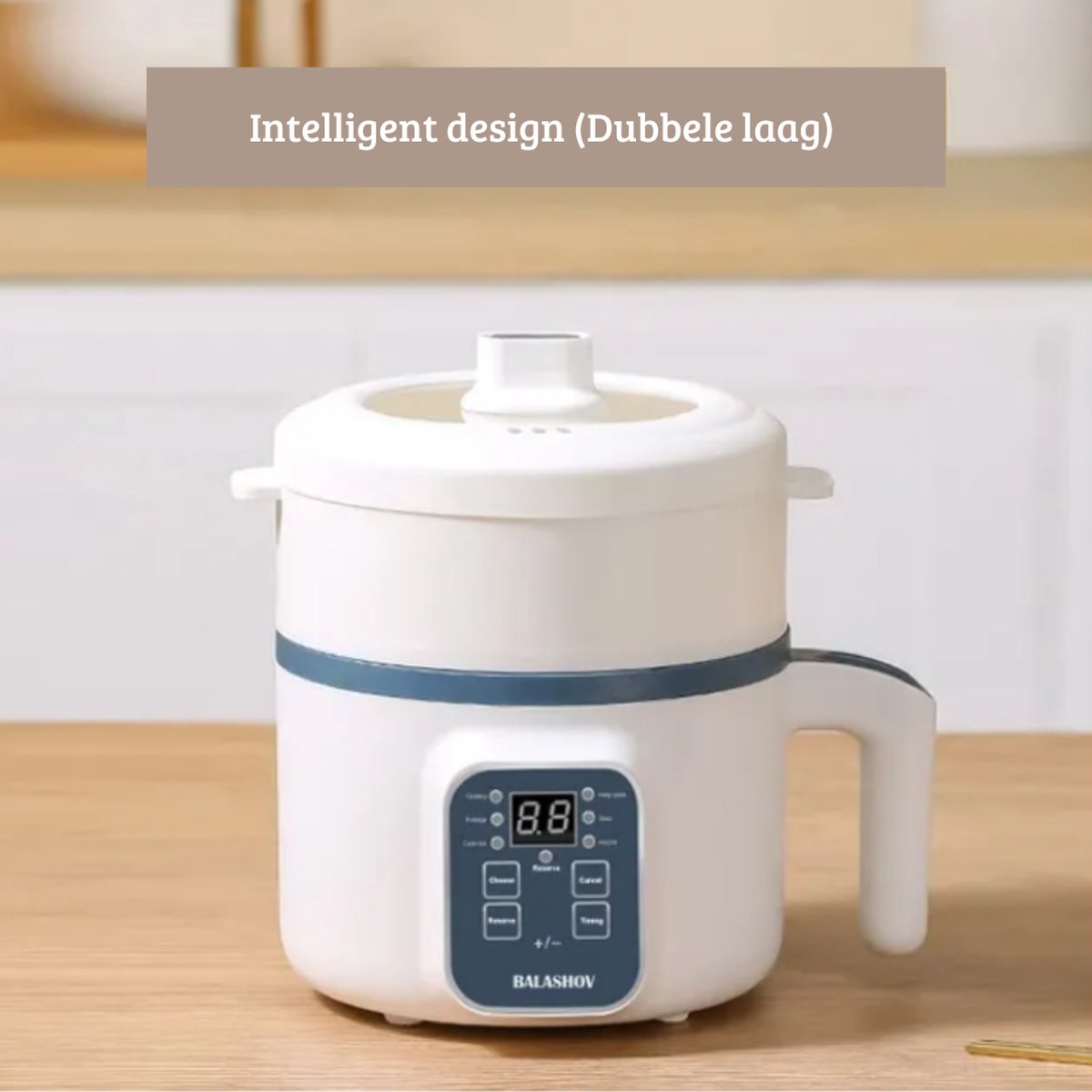 Rijstkoker Elektrisch – Slowcooker – Slimme Mechanische Multicooker – Duurzaam - Dubbele Laag – Antiaanbaklaag - Klein Formaat – 220V - Wit – foto 2