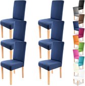 Charles, stretch stoelhoezen, ronde en hoekige stoelleuningen, bi-elastische pasvorm met zegel van Öko-Tex-standaard 100, getest en betrouwbaar, 6 stuks, blauw