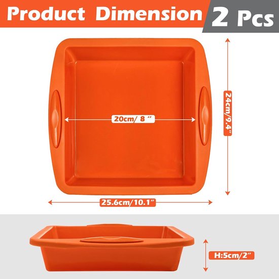 Mlying Siliconen Brownie-bakvorm 20 x 20 cm, 2 stuks brownievorm vierkant met handgrepen, anti-aanbak bakvormen, siliconen vormen voor het bakken van brownies (vierkant, 2 stuks, 20 cm Mlying Siliconen Brownie-bakvorm 20 x 20 cm, 2 stuks brownievorm vierkant met handgrepen, anti-aanbak bakvormen, siliconen vormen voor het bakken van brownies (vierkant, 2 stuks, 20 cm