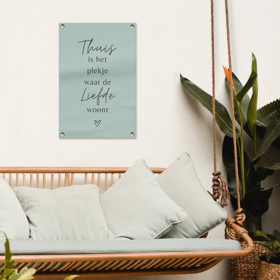 Affiche de jardin 40x60 cm - Décoration de jardin - Citation - Maison - Amour - Blauw - Texte - Coeur - Affiche pour le jardin - Décoration extérieure - Peinture de jardin de clôture - Décoration murale - Toile de jardin - Affiche extérieure