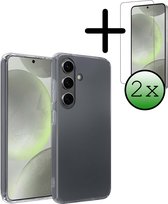 Hoes Geschikt voor Samsung S24 Hoesje Siliconen Back Cover Case Met 2x Screenprotector - Hoesje Geschikt voor Samsung Galaxy S24 Hoes Cover Hoesje - Transparant.