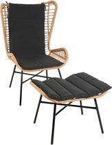 Poly-rattan set MCW-G17b, balkonset tuinset zitgroep stoel+kruk fauteuil, touw ~ natuurlijke kleur, antraciet kussens
