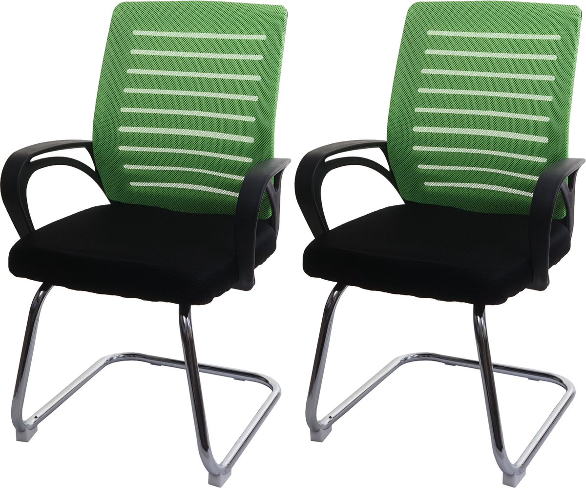 Set van 2 conferentiestoelen MCW-K51, bezoekersstoel sledemodel, 150 kg draagvermogen stof/textiel ~ groen