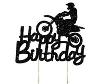 Race motorcrosser black glitter taart vlag - taartversiering - taart topper - taart decoratie - verjaardag versiering
