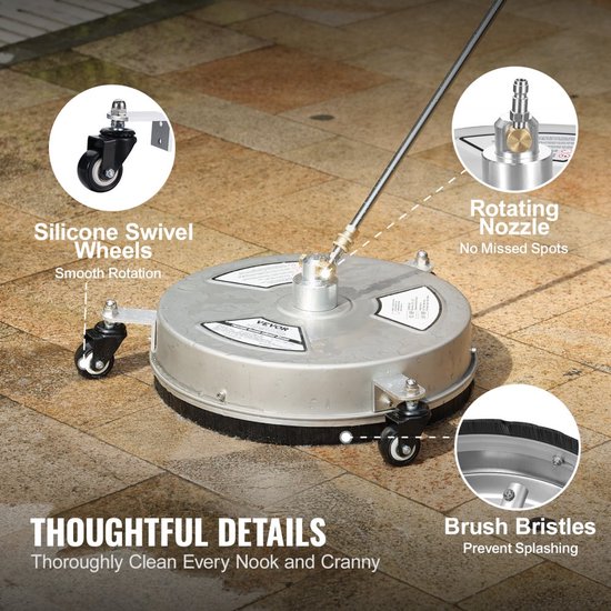 hogedrukreiniger RVS oppervlaktereiniger 3,7L/min oppervlaktereiniger hogedruk φ380mm bestratingsreinigingsapparaat Max.4000PSI terrasreiniger dubbel sproeisysteem 0°/15°/25°/40°/65° spuithoek — afbeelding 3
