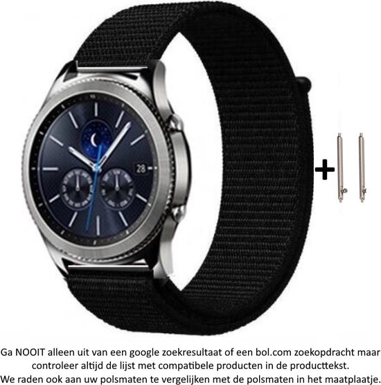 Zwart Nylon sporthorlogeband voor bepaalde 20mm smartwatches van verschillende bekende merken (zie lijst met compatibele modellen in producttekst) - Maat: zie foto – 20 mm black nylon smartwatch strap