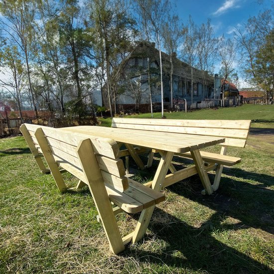 Foto: Picknicktafel 300 cm king 4 cm dikte met 2 rugleuningen