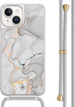 Casimoda® hoesje met grijs koord - Geschikt voor iPhone 14 - Marmer Grijs - Afneembaar koord - TPU/acryl - Grijs