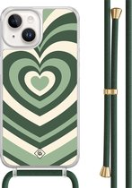 Casimoda® hoesje met groen koord - Geschikt voor iPhone 14 - Hart Swirl Groen - Afneembaar koord - TPU/acryl - Groen