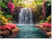 Tuinposter waterval - Tuindecoratie jungle - 80x60 cm - Wanddecoratie voor buiten - Schutting decoratie natuur - Buitenposter - Schuttingdoek - Tuindoeken - Tuin doek - Balkon poster