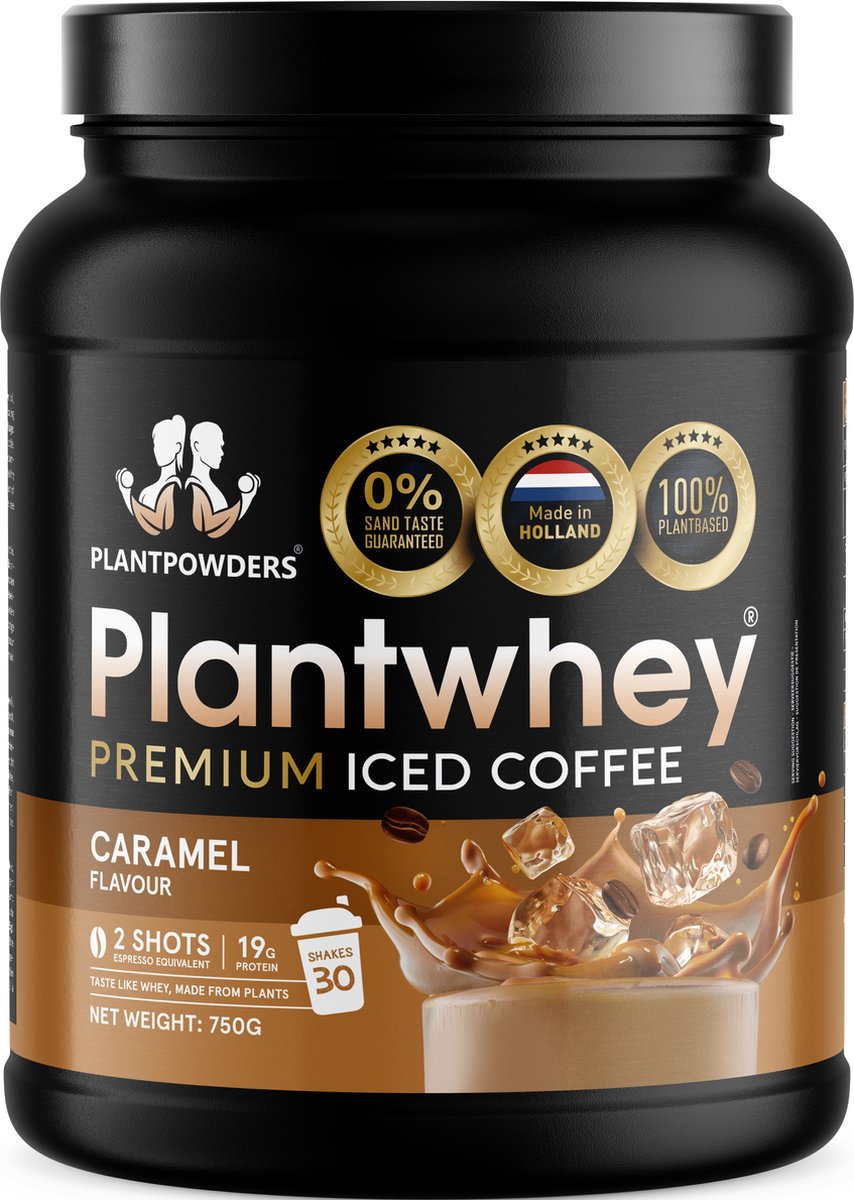 Goedkoopste Plantpowders - Plantwhey® - S'Werelds Eerste Plantaardige Eiwitshake Zonder Zandsmaak! - Lactosevrij - Proteïne Poeder - Eiwitpoeder - Vegan Proteïne Shake - Iced Coffee Caramel - 750 gram (30 shakes