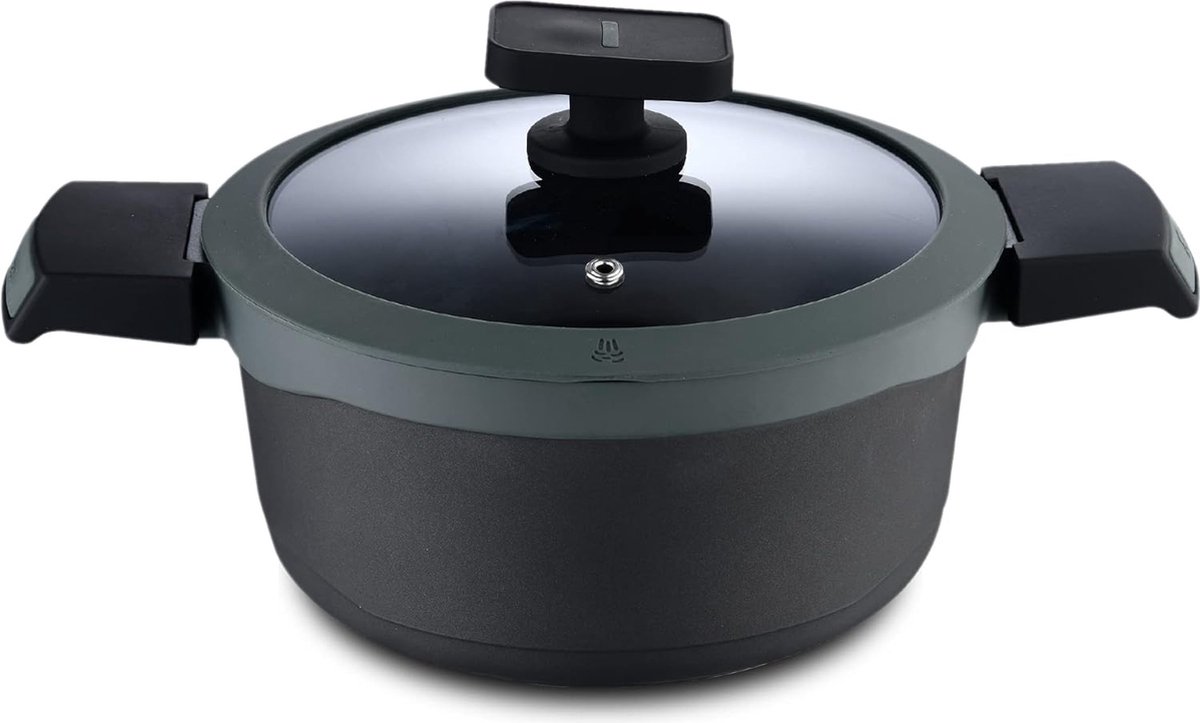 Gastro Reeco Steelpan met deksel 20 cm en 10 cm hoog Heatdot gerecycled gegoten aluminium anti-aanbaklaag soft-touch-handgrepen alle warmtebronnen alle warmtebronnen alle
