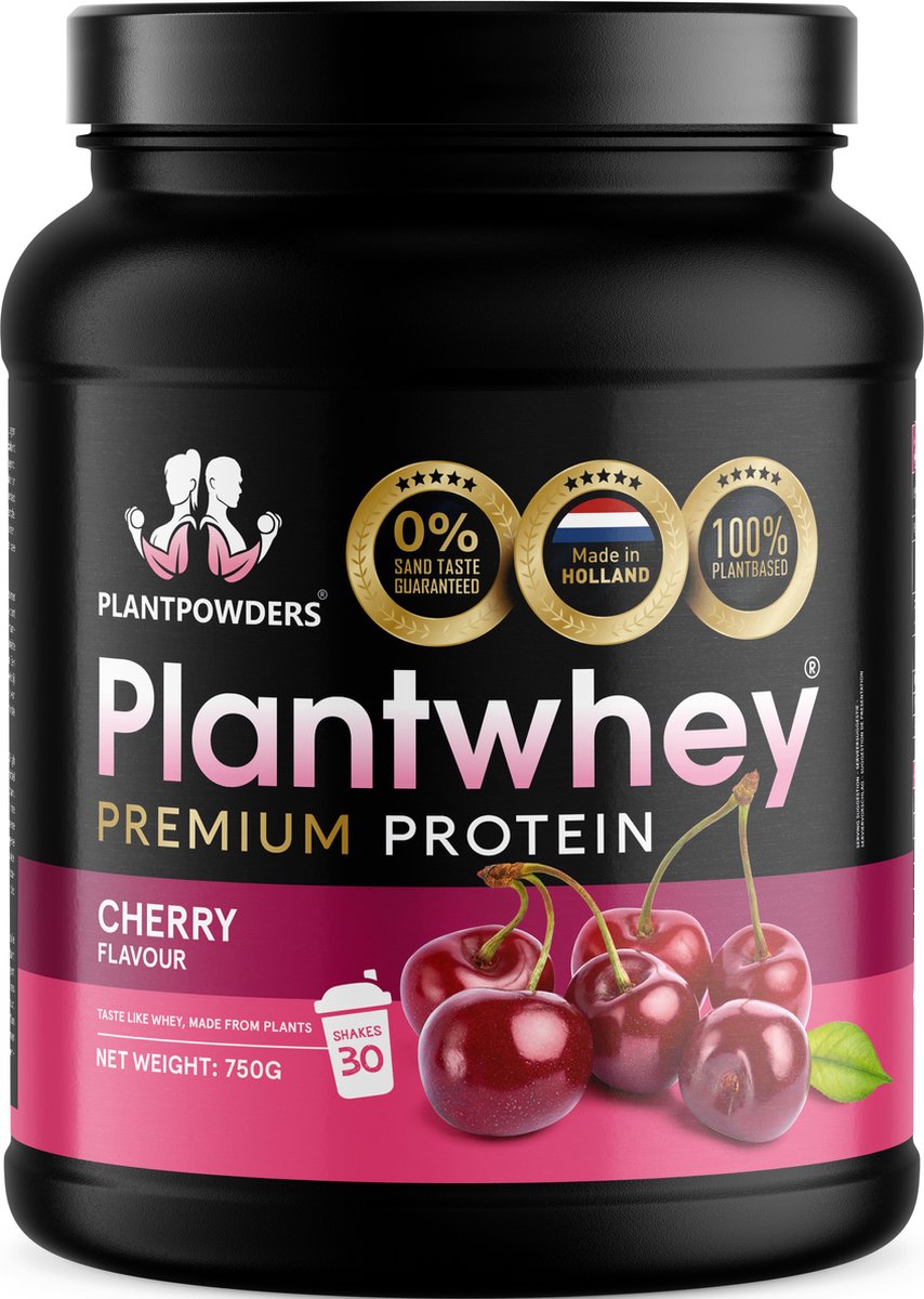 Goedkoopste Plantpowders - Plantwhey® - S'Werelds Eerste Plantaardige Eiwitshake Zonder Zandsmaak! - Lactosevrij - Proteïne Poeder - Eiwitpoeder - Vegan Proteïne Shake - Kers - 750 gram (30 shakes