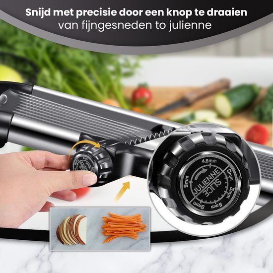 Kitchen Royal Mandoline Groentesnijder | Kunststof/RVS | Incl. Beschermingshandschoenen | BPA-Vrij