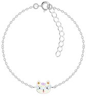 Joy|S - Zilveren kat poes armband - 13 cm + 3 cm extension - armband voor kinderen