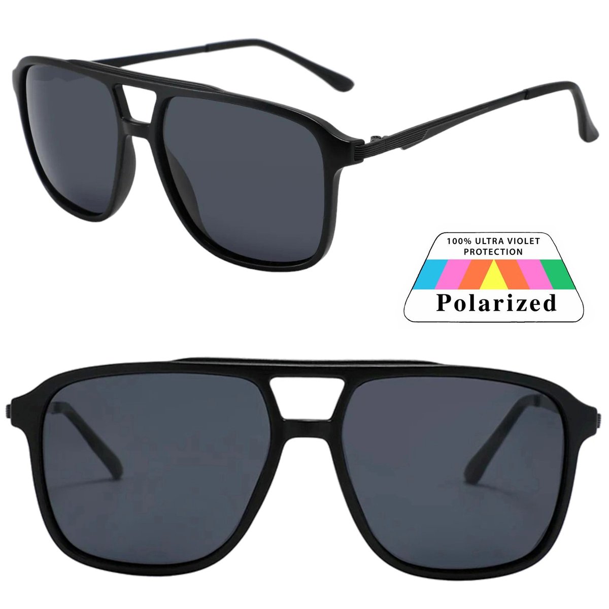 Fako Sunglasses® - Zonnebril Vierkant - Polariserend - Polarized Zonnebril - Heren Zonnebril - Dames Zonnebril - Model Jack - Zwart