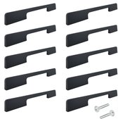 Tien zwarte, platte, rechthoekige handgrepen van aluminium, Seattle serie. Inclusief twee schroeven.