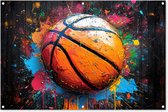 Tuinposter 120x80 cm - Tuindecoratie - Graffiti - Basketbal - Verf - Sport - Street art - Poster voor in de tuin - Buiten decoratie - Schutting tuinschilderij - Muurdecoratie - Buitenschilderijen - Tuindoek - Buitenposter..