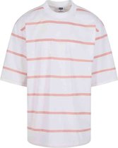 Urban Classics - Oversized Sleeve Modern Stripe Dames T-shirt - XXL - Wit/Roze