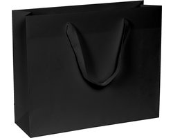Papieren Tassen Zwart - 24+8x20 cm - A5 liggend - Luxe lintjes - Zwart - Luxe Cadeautasjes - 20 Stuks