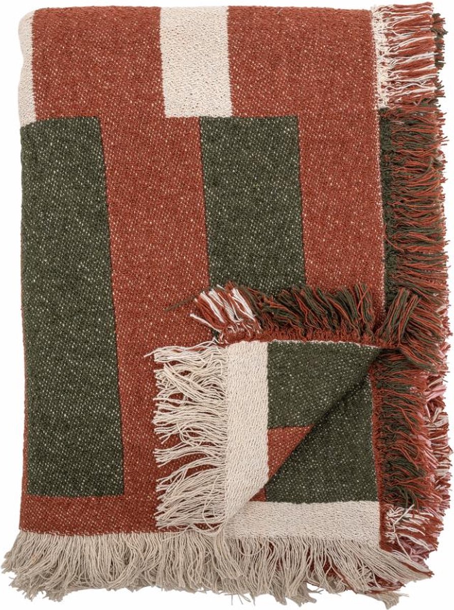 Creative Collection - Plaid York - 130x160 cm - gerecycled katoen - bruin/roze/groen/wit