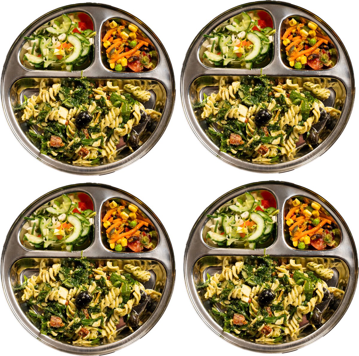 Goedkoopste RVS Kinderbord met vakjes - Set van 4 - Vakjesbord - Bento Bord - rond - BPA vrij - Talli