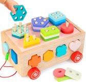 Houten motorische kubussen, stapelbare puzzel, houten speelgoed, stapelspel voor het sorteren van vormen, schuif- en trekspeelgoed, Montessori educatief speelgoed voor kinderen vanaf 1 jaar