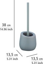 Toiletset, badkameraccessoire van hoogwaardig keramiek met mat oppervlak, inclusief toiletborstel met een diameter van 7,5 cm, siliconen borstelkop in zwart met antiaanbakeffect, diameter 13,5 x 13,5 x 38 cm, grijs