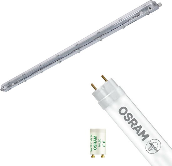 Luminaire Fluorescent LED Etanche avec Tube T8 - Velvalux Strela - 150cm - Unique - Connectable - Etanchéité IP65 - OSRAM - SubstiTUBE Value EM 865 - 19,1W - Transparent/ Wit Froid 6500K | Remplace 58W