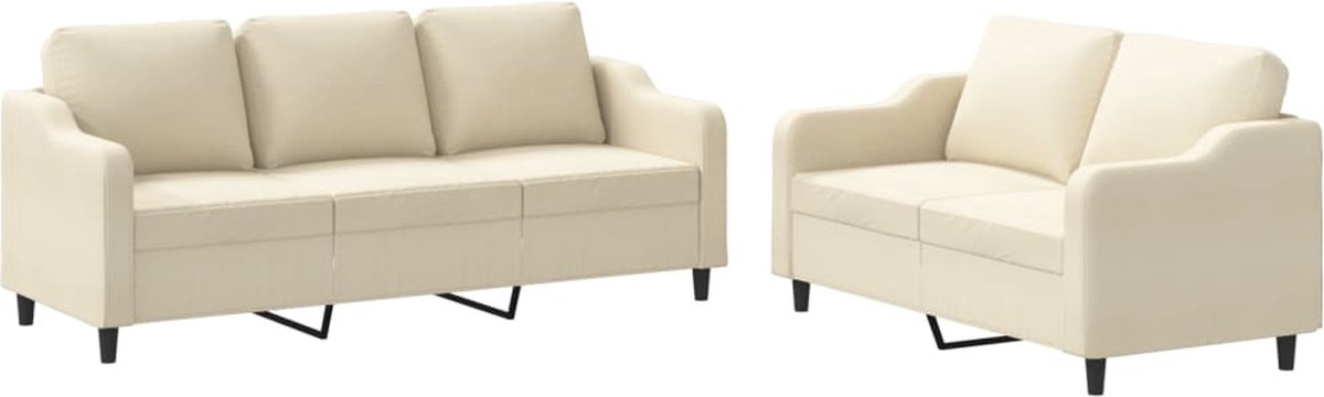 vidaXL - 2-delige - Loungeset - met - kussens - stof - crèmekleurig