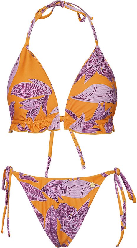 Bikini blaadjes print - oranje/paars, Maat S