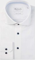 Michaelis Uni wit twill overhemd met donkerblauwe knopen-boordmaat: 38 Pasvorm:Getailleerd Michaelis Overhemden