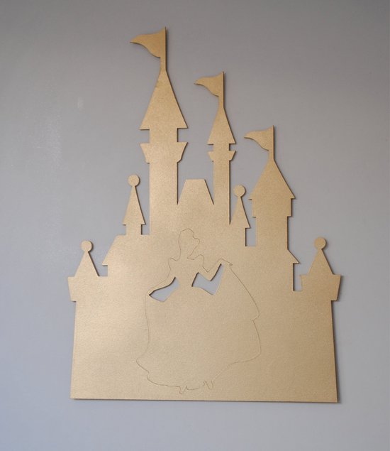 Prinses in Kasteel wanddecoratie - prinsesje - kinderkamer - 48 x 35 cm