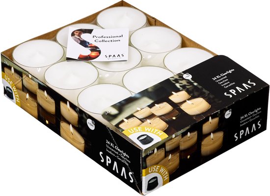 SPAAS 24 Maxi Clearlights, bougies chauffe-plat dans une tasse transparente, bougies chauffe-plat 10 heures d'autonomie, Gastro (qualité gastronomie, 24 pièces, dans une boîte de Luxe ), avec label de qualité RAL