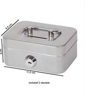 Geldkist (Money box) met sleutel, L11 x B8 x H5 cm - Grijs