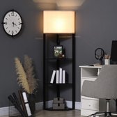 Staande lamp met 3 vakken, 40 W vloerlamp met E27 fitting, vloerlamp met stoffen lampenkap, wit, zwart, exclusief gloeilamp