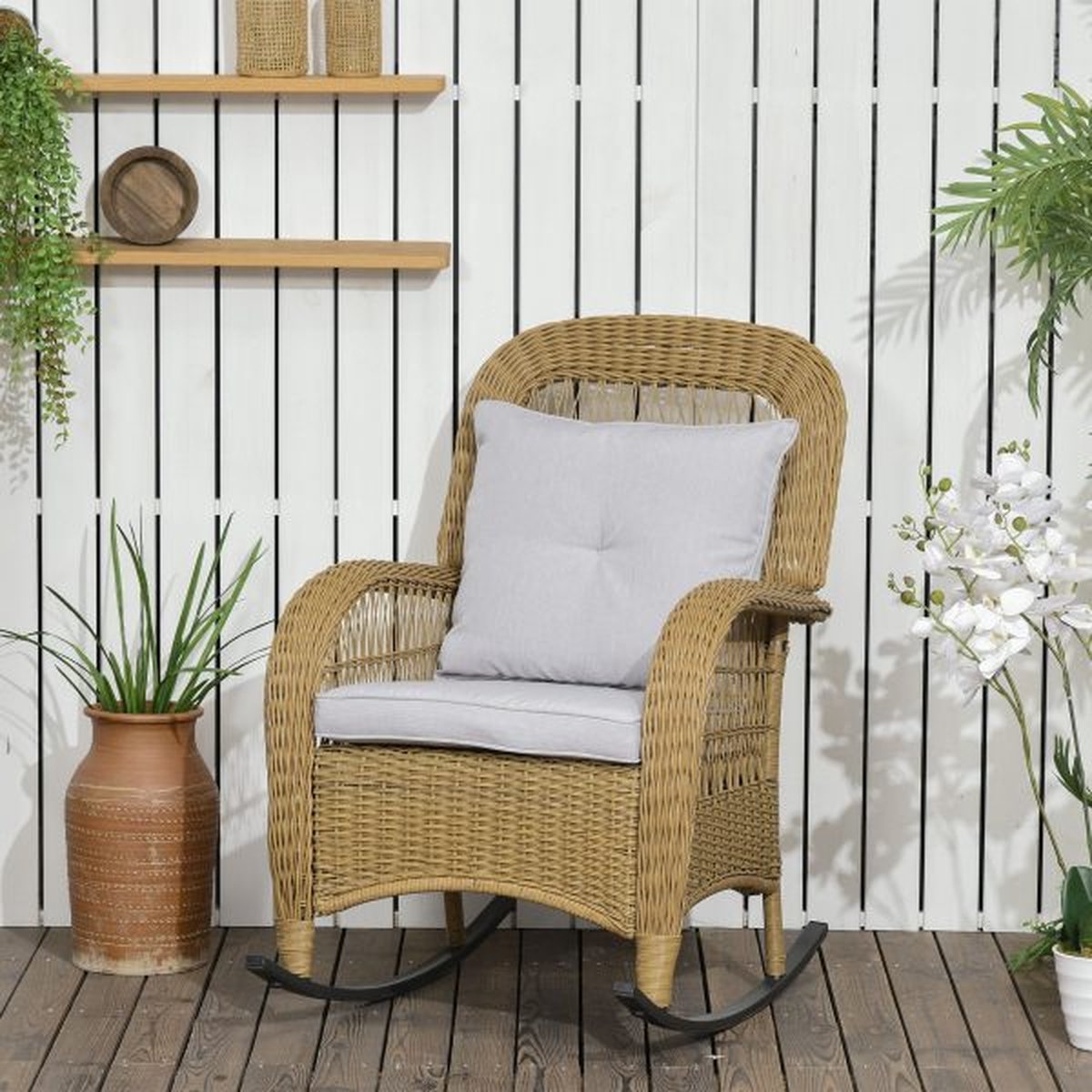 ZAZA Home Comfortabele Gele Rattan Schommelstoel met Kussens Loungemeubilair voor Tuin Wasbare Kussenhoezen Afmetingen 69 x 92 x 100 cm