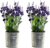 2x stuks lavendel kunstplanten/kamerplanten paars in grijze sierpot H28 cm x D18 cm - Kunstplanten/nepplanten