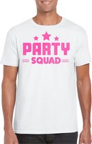 Bellatio Decorations Verkleed T-shirt voor heren - party squad - wit - roze glitter - carnaval XXL