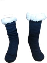 Huissokken - Warme wintersokken - Thermo - Gevoerd - Uniseks - Kleur Marineblauw - Effen Zonder patroon - Maat 39-46 -Huissokken - Antislip - Cadeau - Vaderdag - Moederdag - Kerst